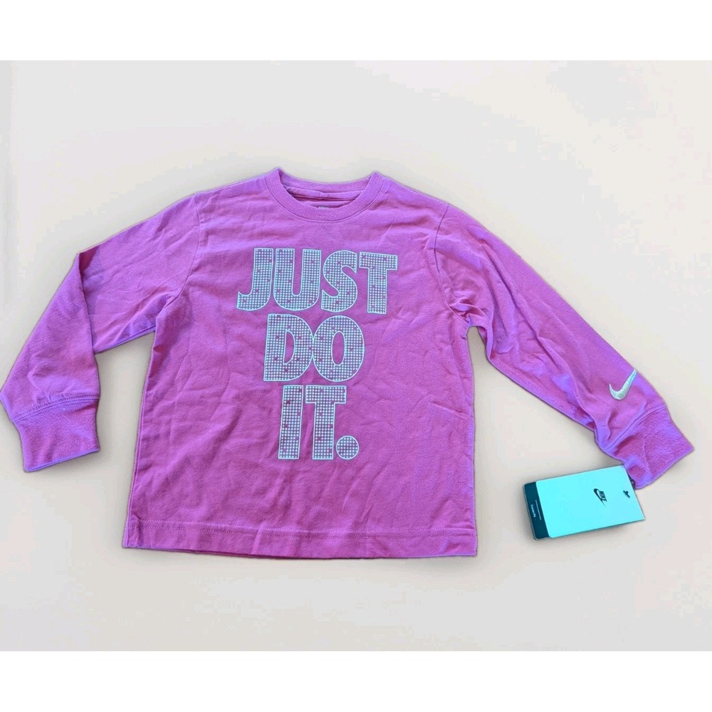 The Nike Tee Sportswear Just Do It Girls' Long-Sleeve T-Shirt Glitter Pink, XS 4